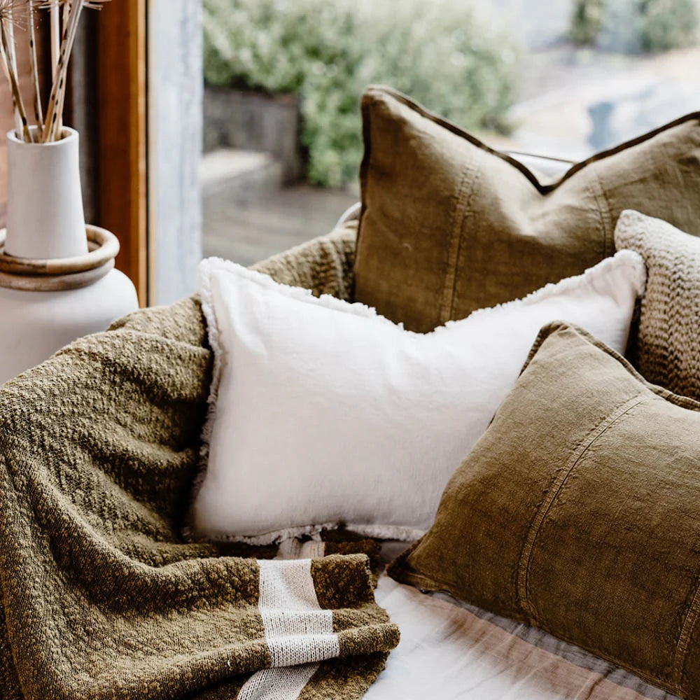 Luca Linen Cushion - Olive - 50 x 50 cm