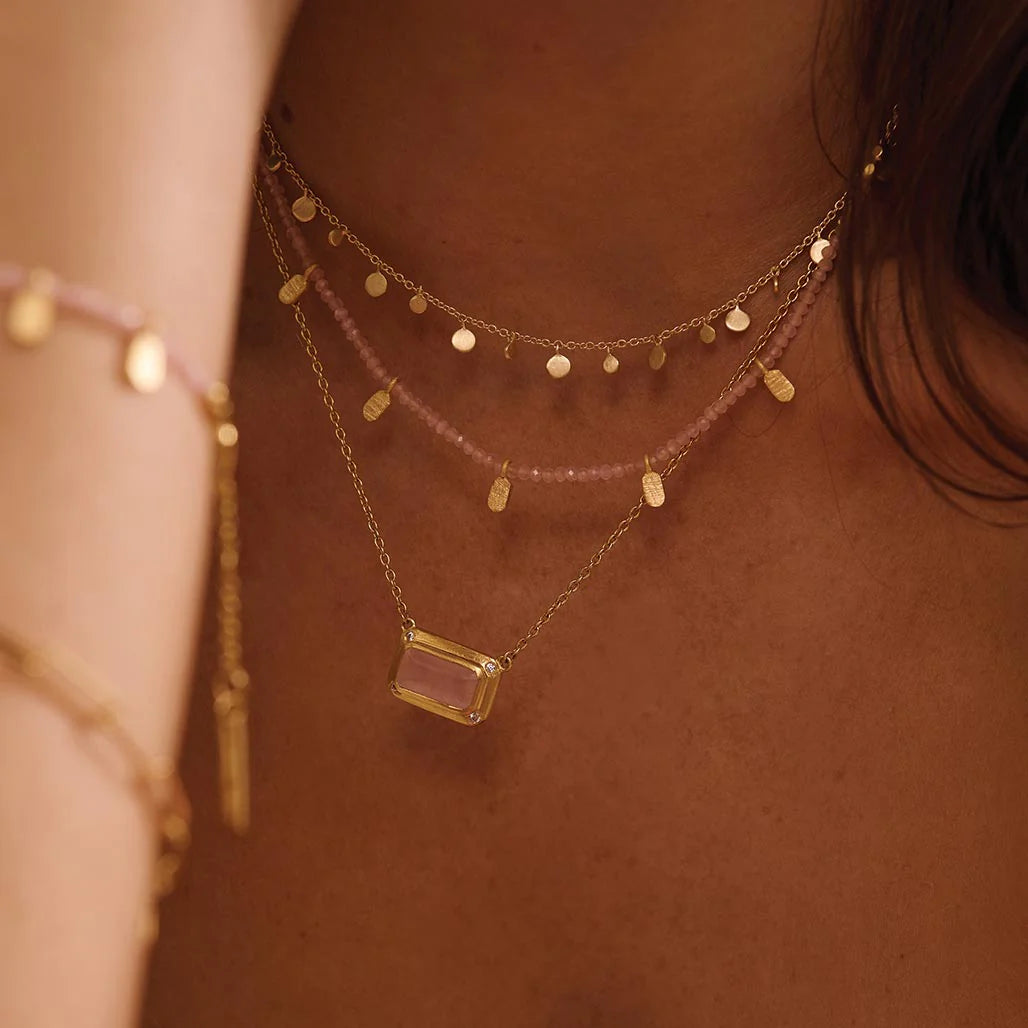 Rose Quartz Choker in 18KT Yellow Gold Plate