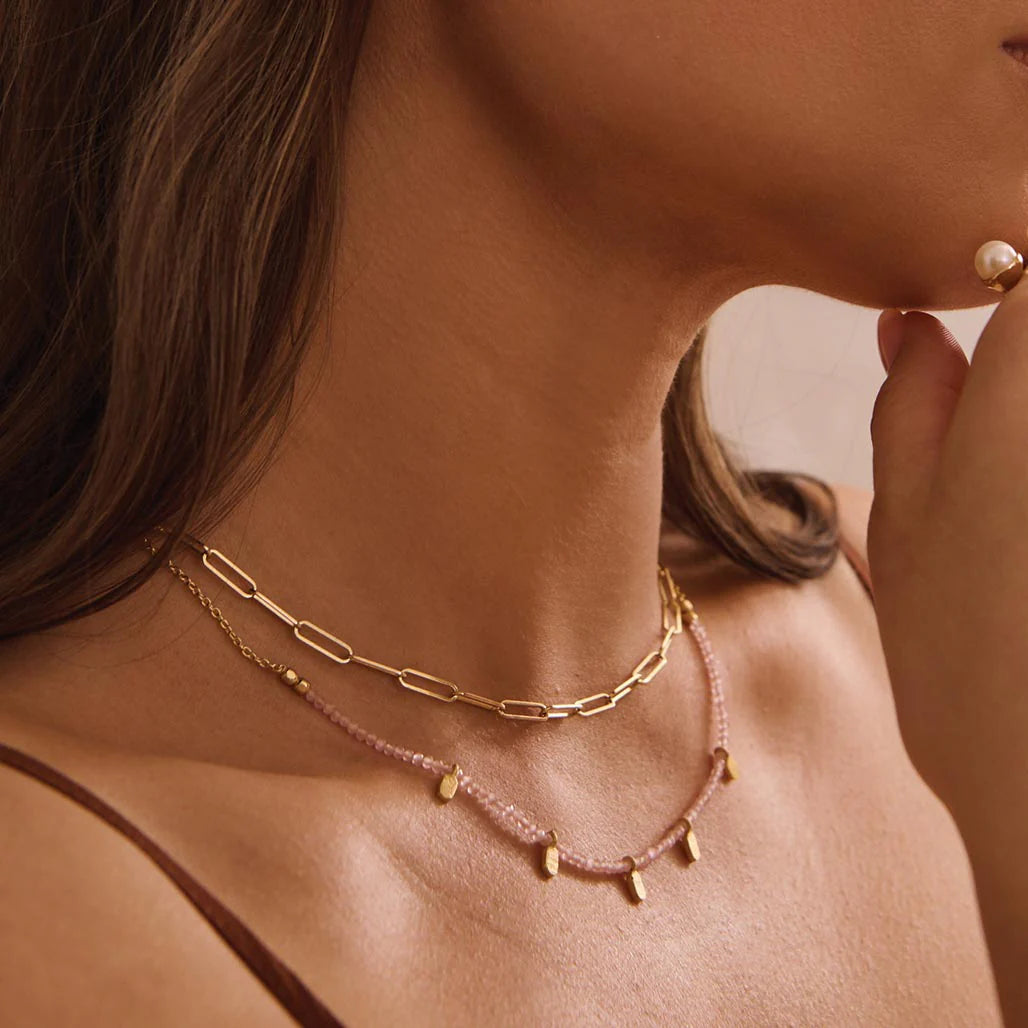 Rose Quartz Choker in 18KT Yellow Gold Plate