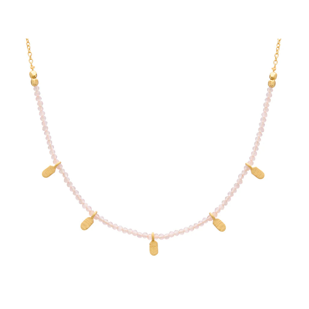 Rose Quartz Choker in 18KT Yellow Gold Plate