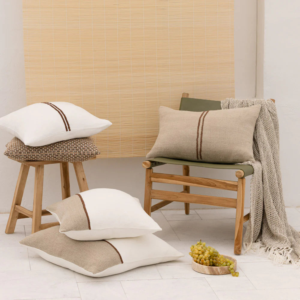 Bella Linen Cushion - Off White/Natural/Chocolate 50x50cm