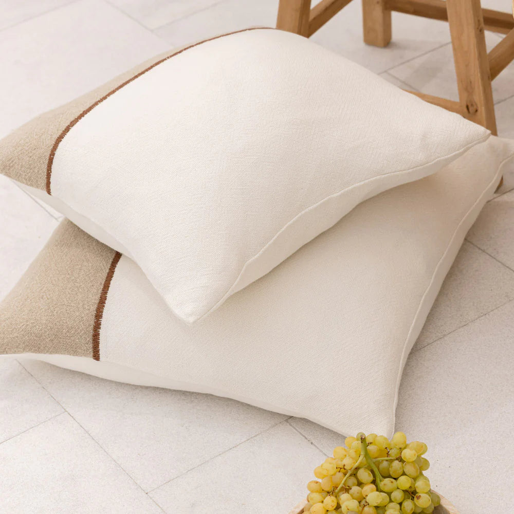 Bella Linen Cushion - Off White/Natural/Chocolate 50x50cm