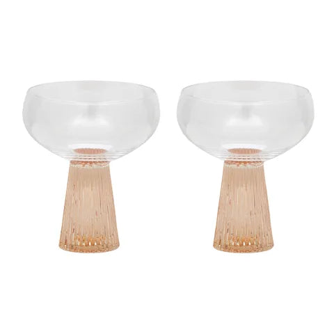 Giselle Set Of 2 Ribbed Coupe Glasses - Peach