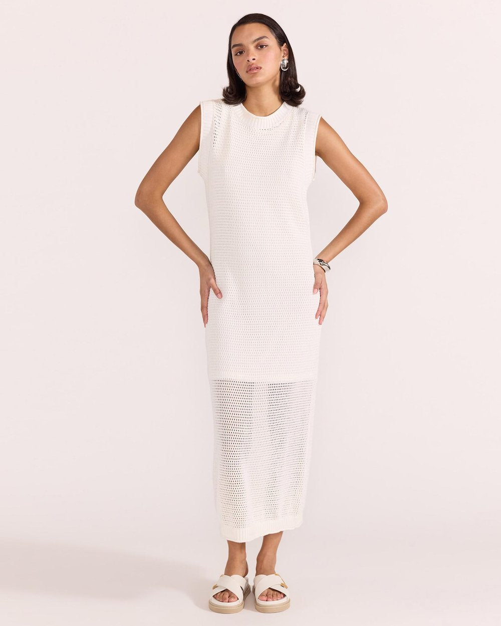 Wave Open Knit Midi Dress - White - Staple the Label