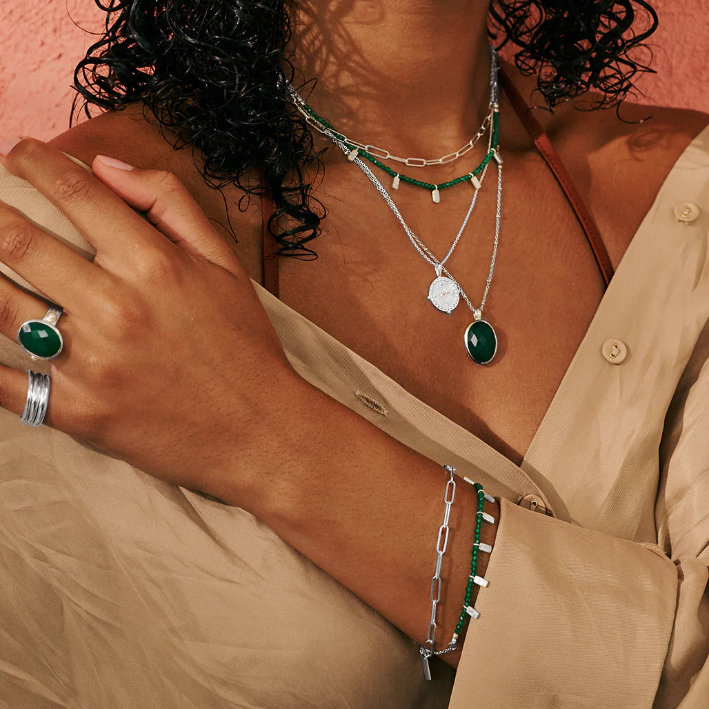 Wandering Soul Green Onyx Bracelet - Sterling Silver