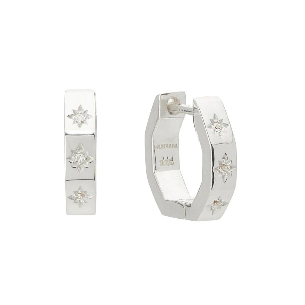 Octagonal Huggies - White Topaz in Sterling Silver