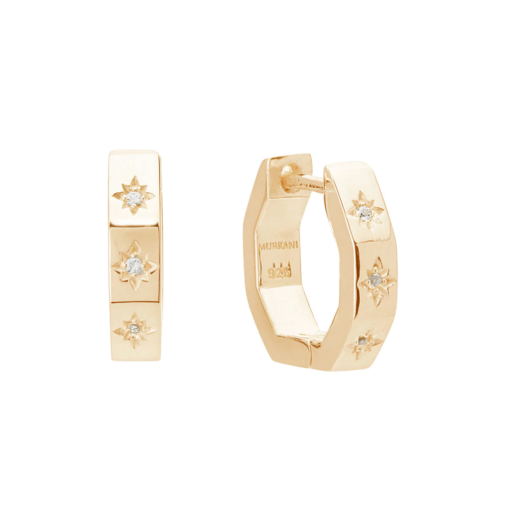 Octagonal Huggies - White Topaz in 18KT Yellow Gold Plate