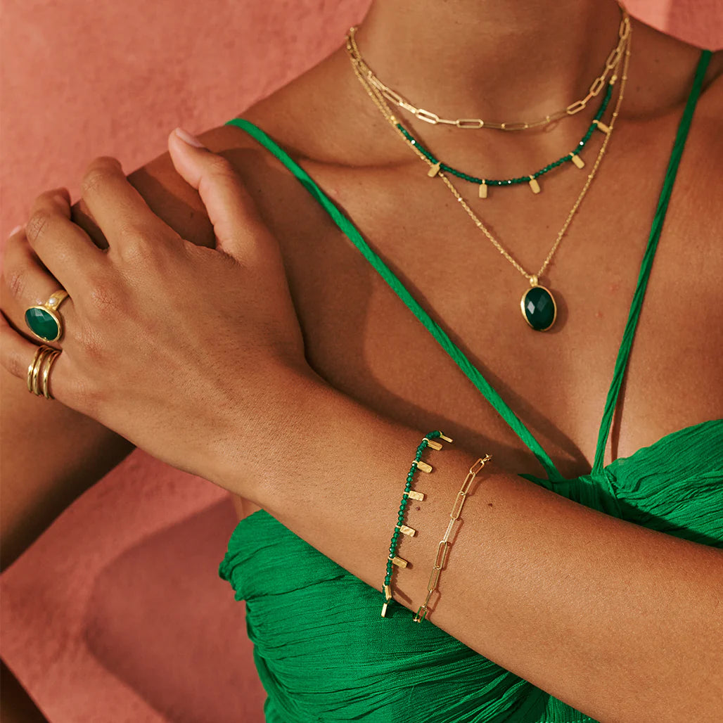 Wandering Soul Green Onyx Pendant Necklace in 18KT Yellow Gold Plate