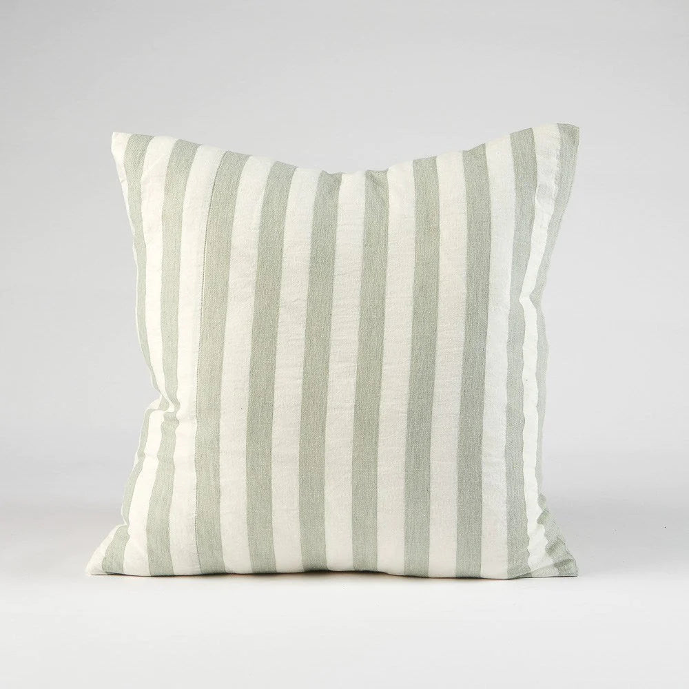 Santi Linen Cushion - Off White/Pistachio Stripe