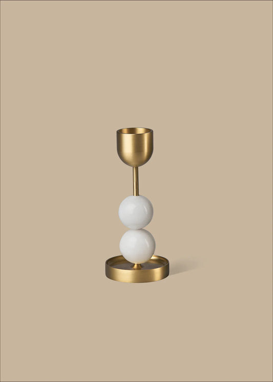 Beaded Fountain Brass Candle Holder - White Large