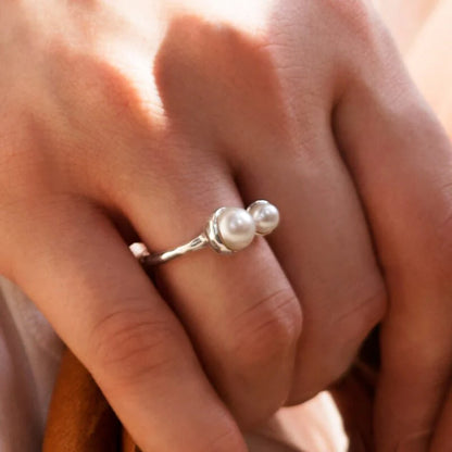 Riviera Double Pearl Ring Sterling Silver