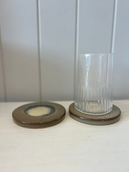 Organic Ceramic Coaster Light Blue/Moss Set of 2
