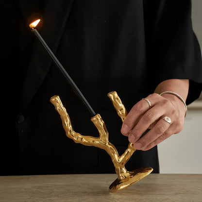 Twig Brass Candle Holder - Triple