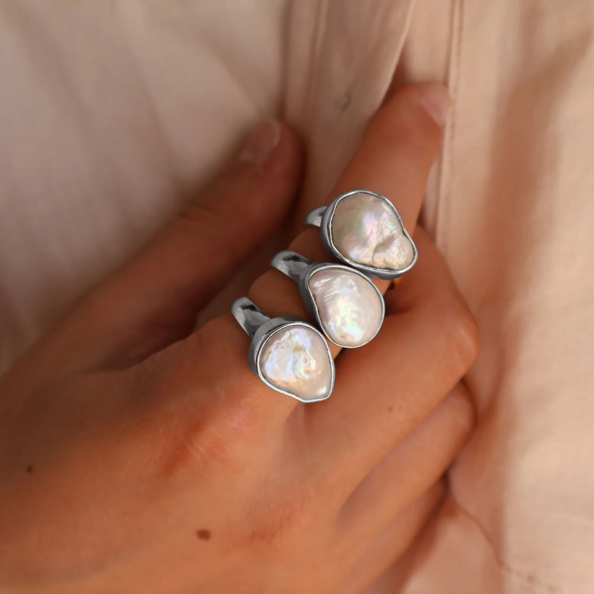 Of the Sea Baroque Pearl Ring in Sterling Silver
