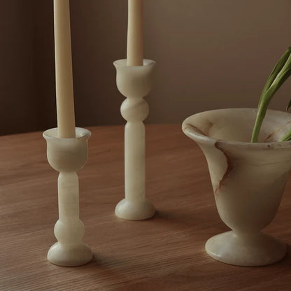 Bell Candle Holder Tall - White Onyx