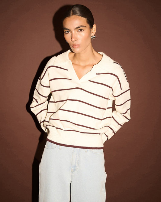 Elara Polo Jumper - Cream/Chocolate