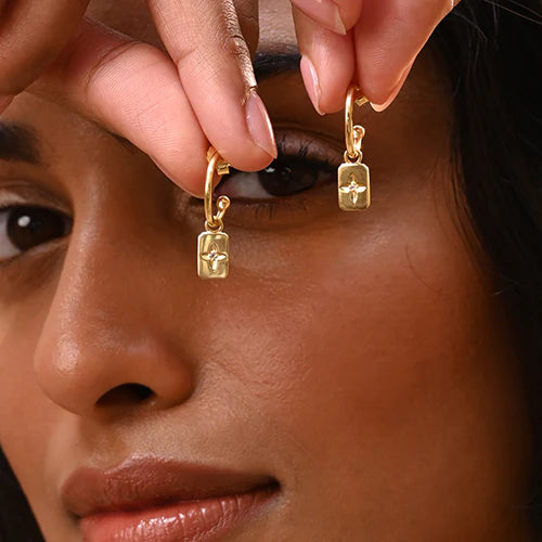 Desert Flower Rectangle Earrings - 18KT Gold Plate