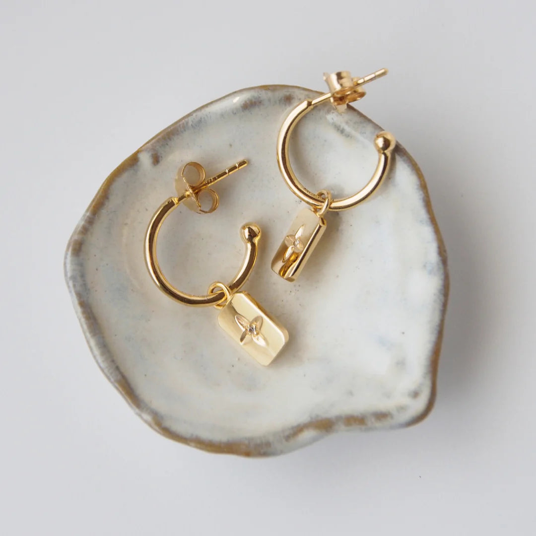 Desert Flower Rectangle Earrings - 18KT Gold Plate