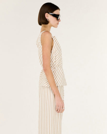 Lola Tie Waist Top - Taupe / White