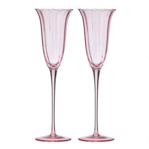 Set of 2 Crowne Glass Flutes in Pink/Gold