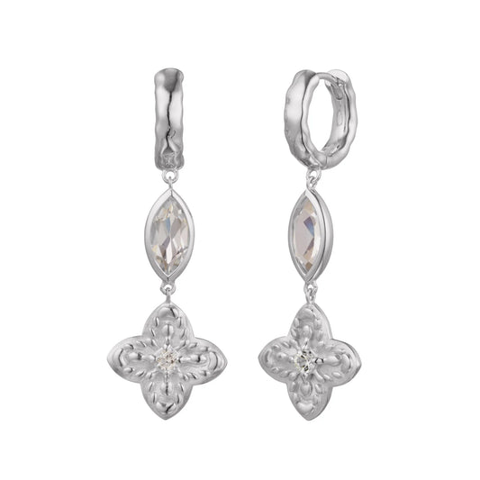 Sahara Hanging Flower Huggie - Silver