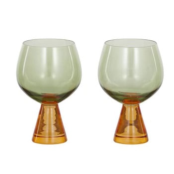 Pyramid Glass Goblets - Amber / Green