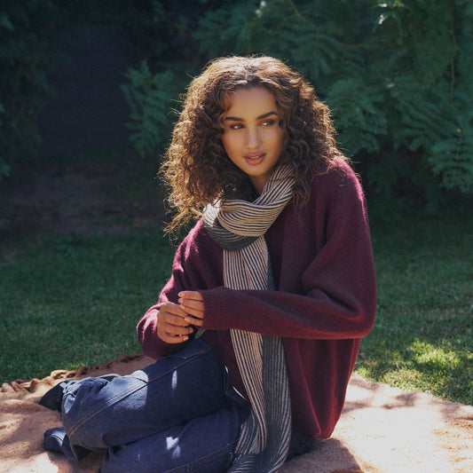 Arista Recycled-Polyester Ribbed Knit Scarf in Charcoal Black