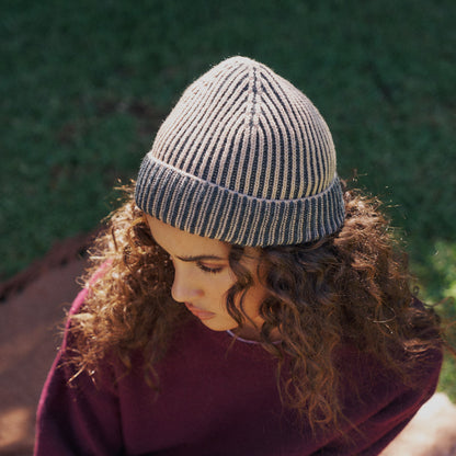 Arista Recycled-Polyester Ribbed Knit Beanie in Charcoal Black