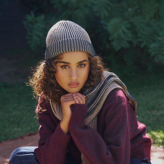 Arista Recycled-Polyester Ribbed Knit Beanie in Charcoal Black