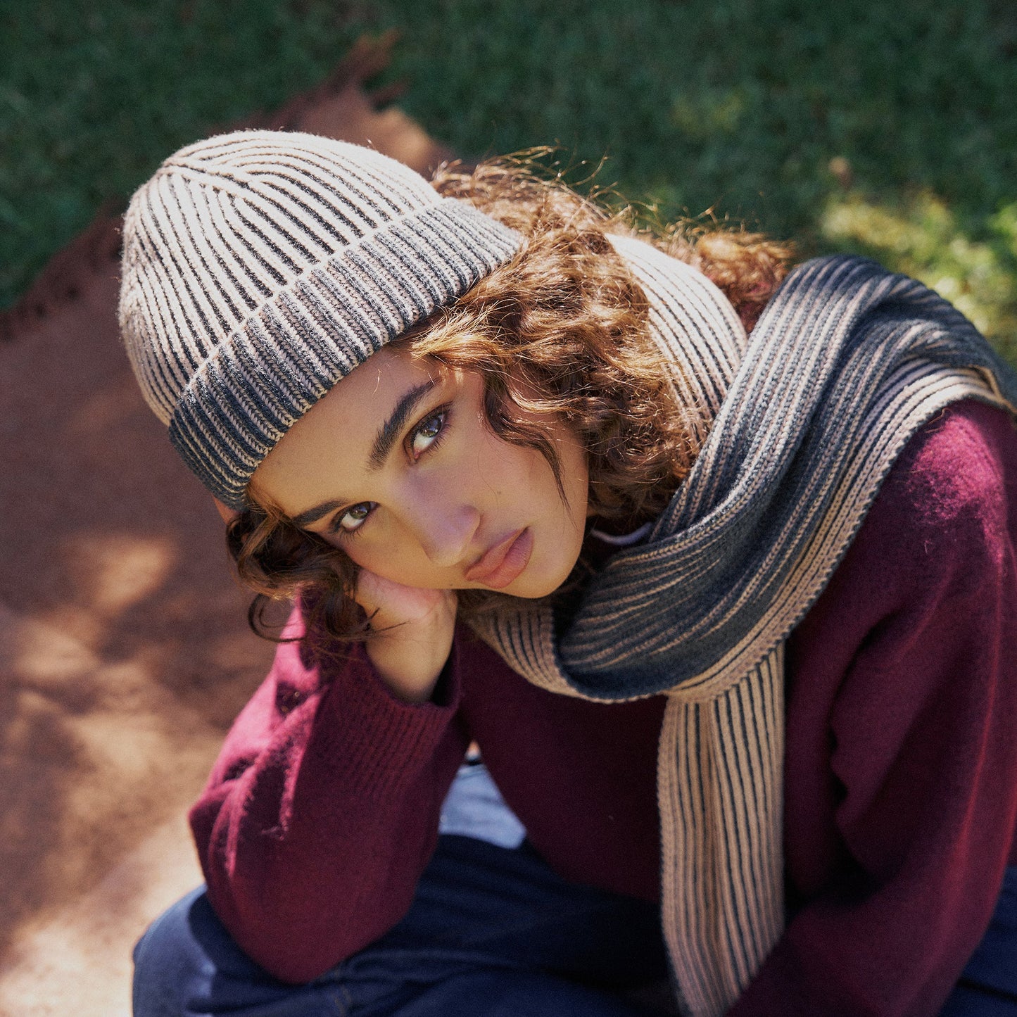 Arista Recycled-Polyester Ribbed Knit Beanie in Charcoal Black