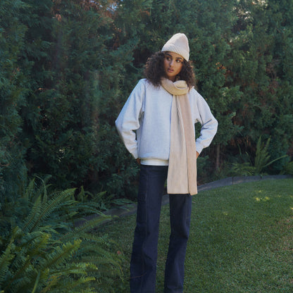 Arista Recycled-Polyester Ribbed Knit Scarf in Beige