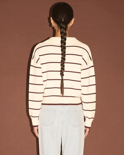 Elara Polo Jumper - Cream/Chocolate