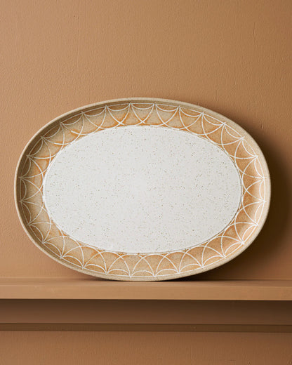 Oval Platter With Etching - Natural
