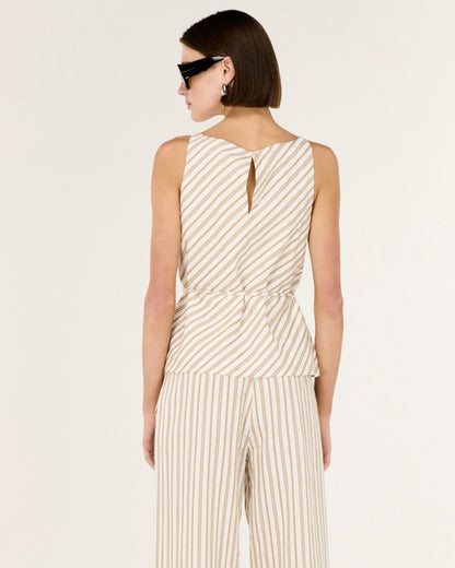 Lola Tie Waist Top - Taupe / White