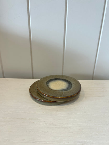 Organic Ceramic Coaster Light Blue/Moss Set of 2