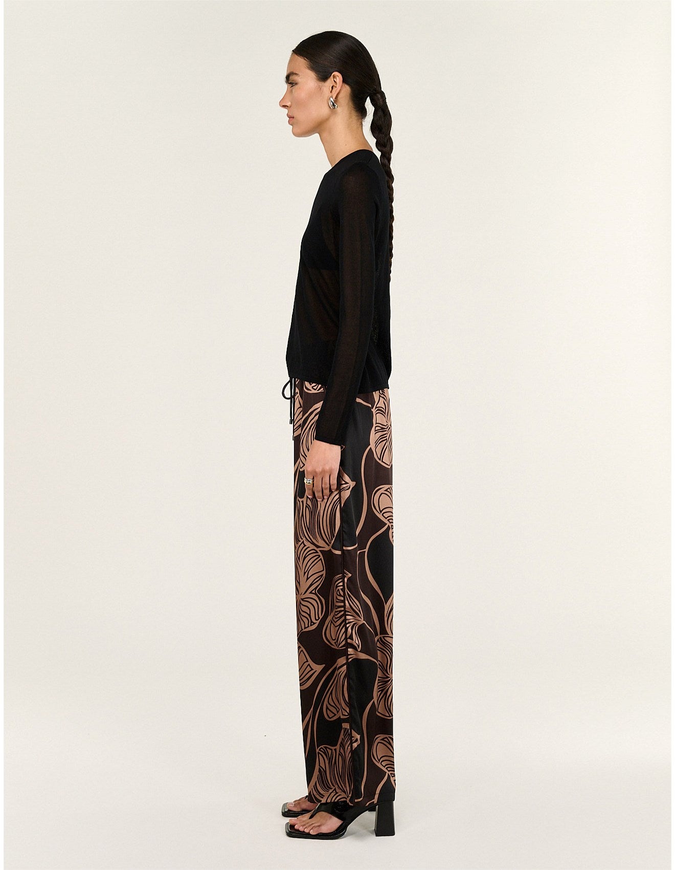 Ulla Drawstring Pants - Abstract Leaf
