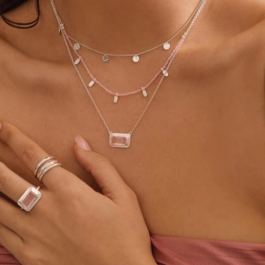 Rose Quartz Pendant Necklace with White Topaz in Sterling Silver