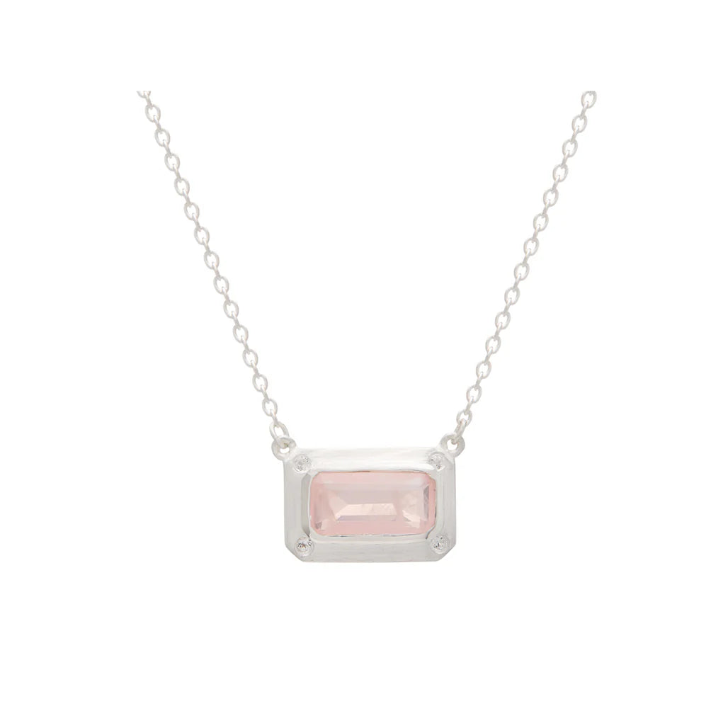 Rose Quartz Pendant Necklace with White Topaz in Sterling Silver