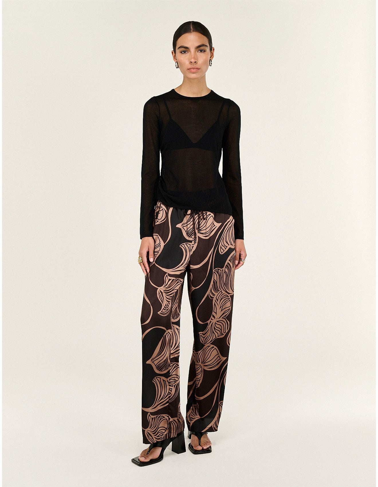 Ulla Drawstring Pants - Abstract Leaf