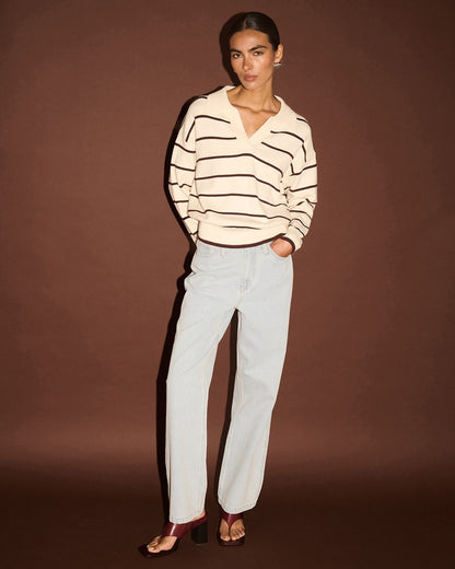 Elara Polo Jumper - Cream/Chocolate
