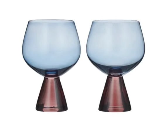 Pyramid Glass Goblets - Russet / Blue