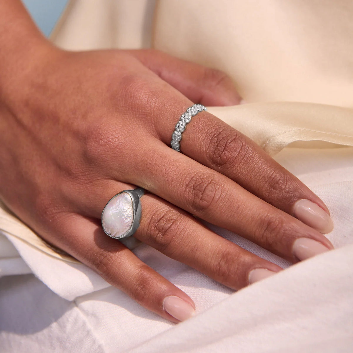 Of the Sea Baroque Pearl Ring in Sterling Silver