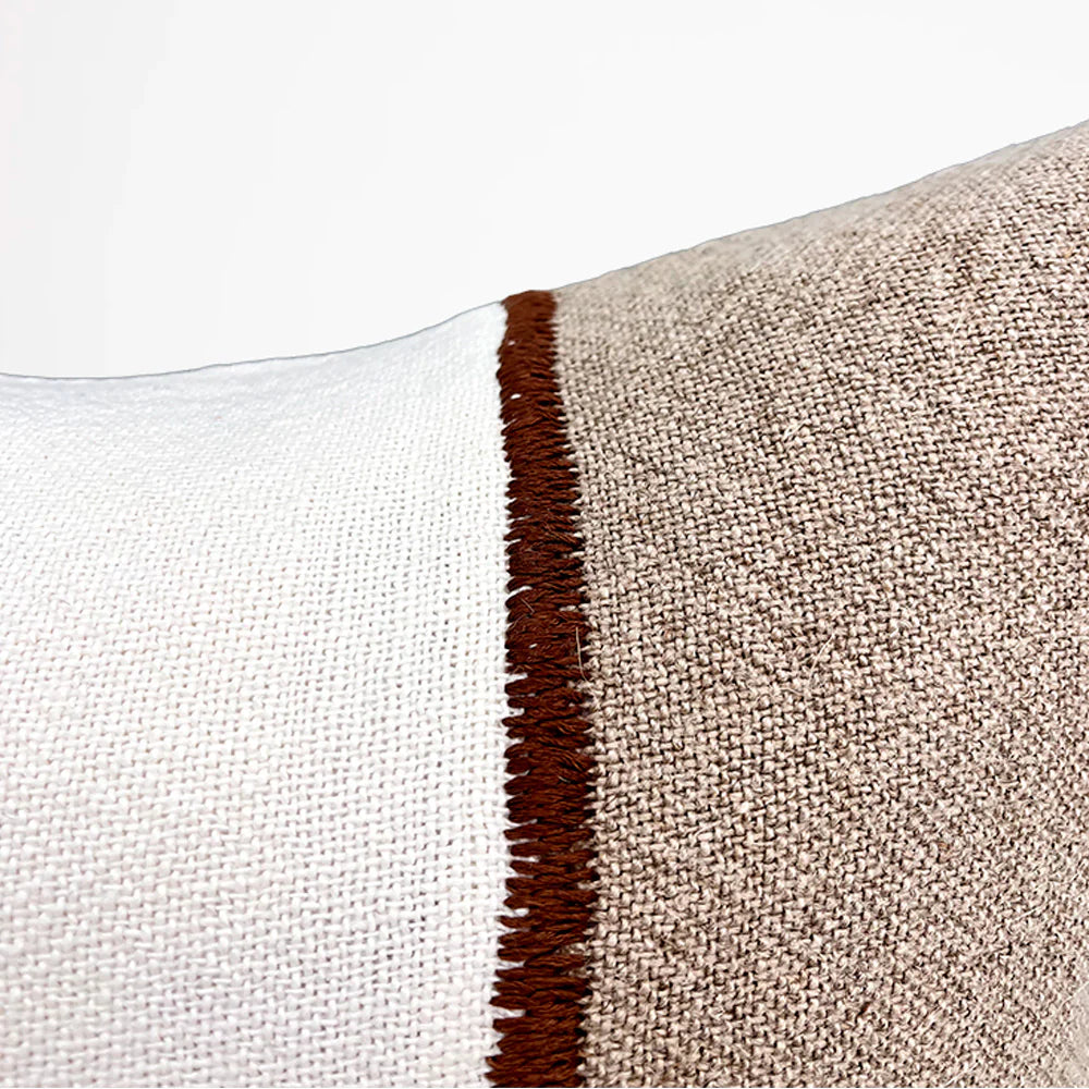 Bella Linen Cushion - Off White/Natural/Chocolate 60x60cm