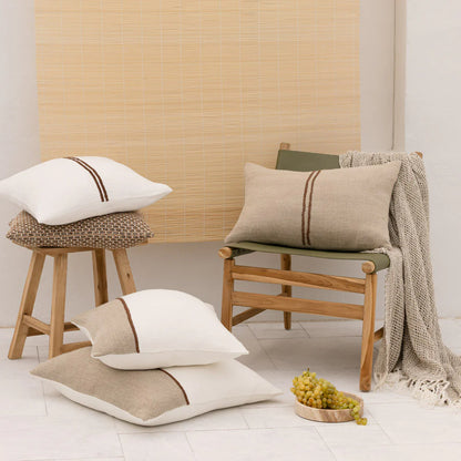 Bella Linen Cushion - Off White/Natural/Chocolate 60x60cm