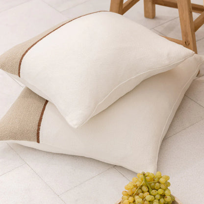 Bella Linen Cushion - Off White/Natural/Chocolate 60x60cm