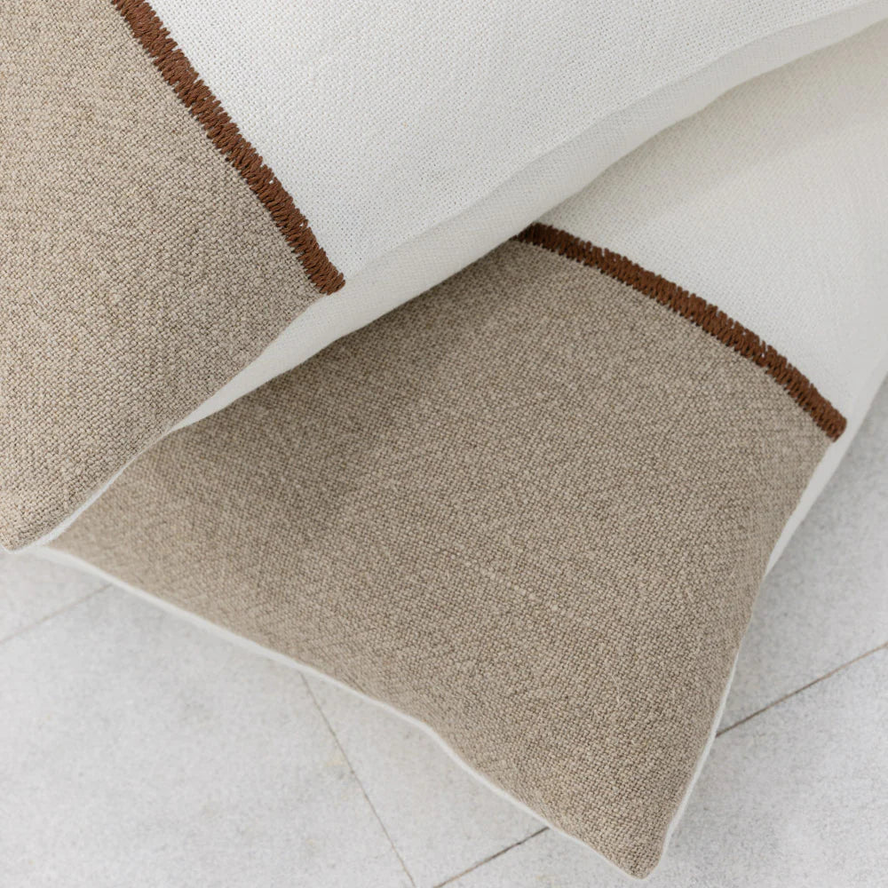 Bella Linen Cushion - Off White/Natural/Chocolate 60x60cm