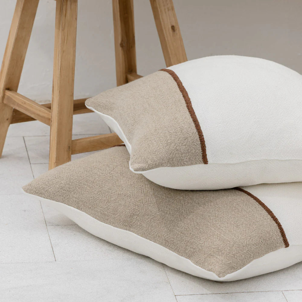 Bella Linen Cushion - Off White/Natural/Chocolate 60x60cm