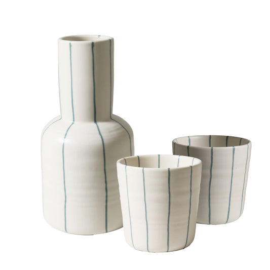 Coastal Junction Carafe Set/ Cream with Green Stripe