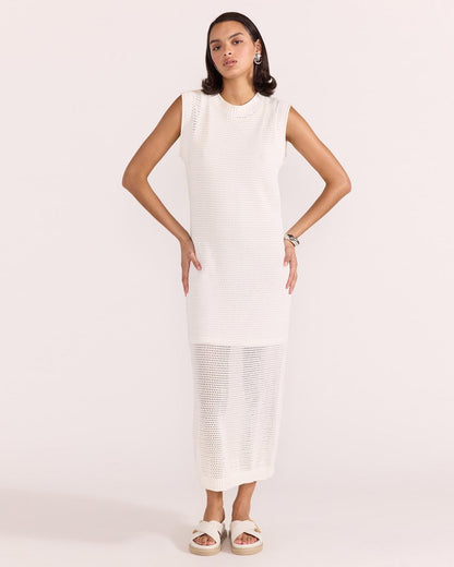 Wave Open Knit Midi Dress - White - Staple the Label