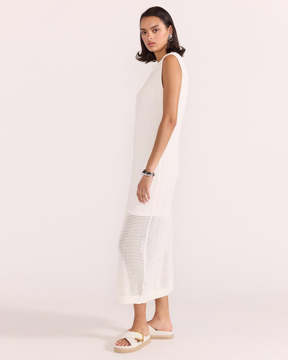 Wave Open Knit Midi Dress - White - Staple the Label